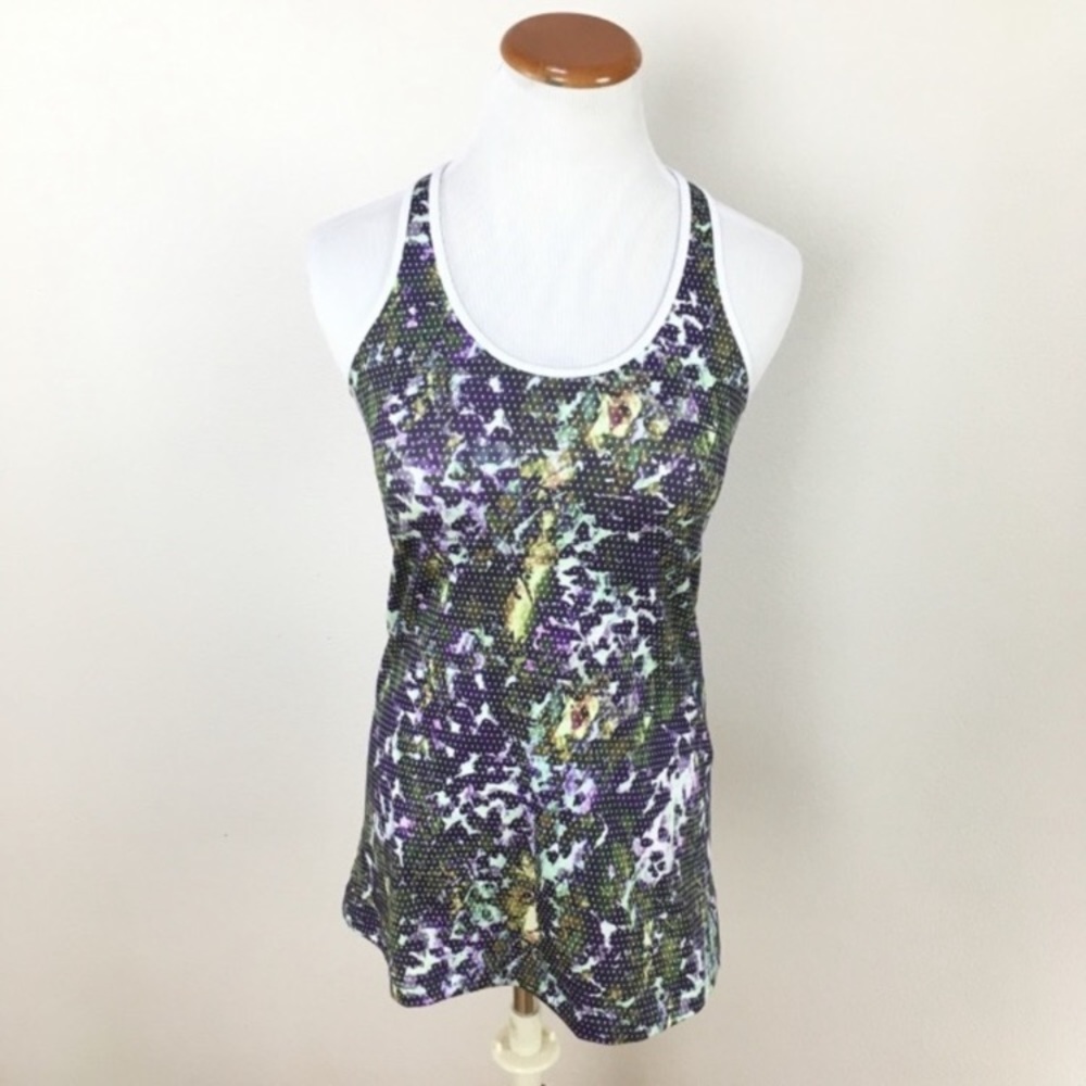 Lululemon Cool Racerback CRB Floral‎ Sport White Tank Top Women’s Sz 6